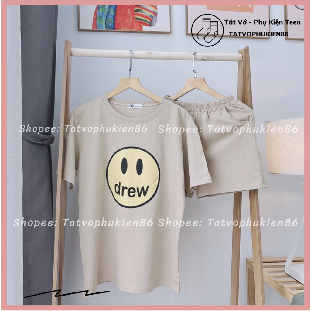 Bộ mặc nhà -nữ mùa hè cotton SALE Đồ bộ nữ bigsize DREW mặt cười chất liệu cotton thoải mái