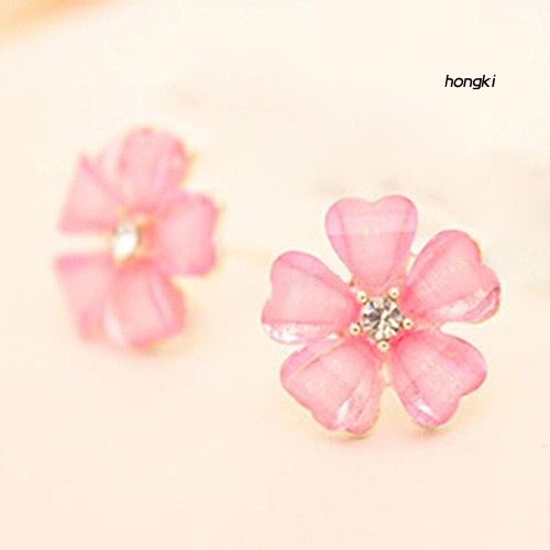 Đôi khuyên tai dạng xỏ mặt hình bông hoa đính đá thời trang dành cho nữ