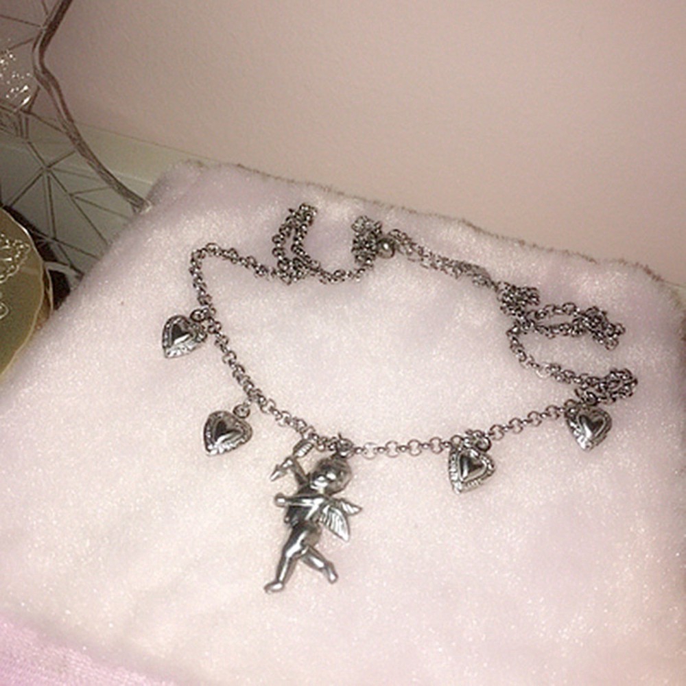 Dây Chuyền Choker Mặt Trái Tim Và Cánh Thiên Thần Phong Cách Hàn Quốc
