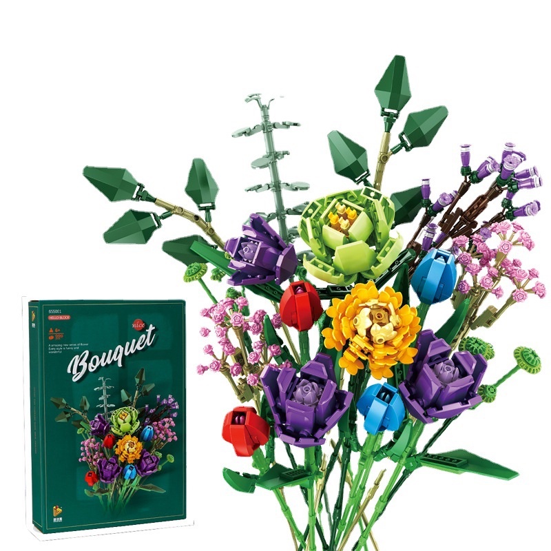Xếp hình khối xây dựng bó hoa,đồ chơi lắp ráp hoa nhiều mẫu