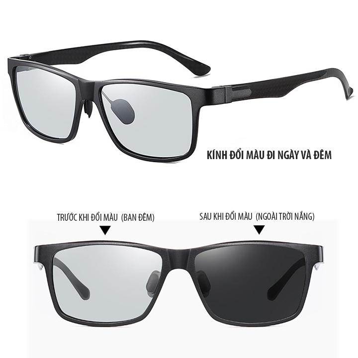 Mắt kính nam phân cực polarized, đổi màu, chống chói, chống tia UV400, khung nhôm magiê gọng sợi carbon bền nhẹ - MK2201