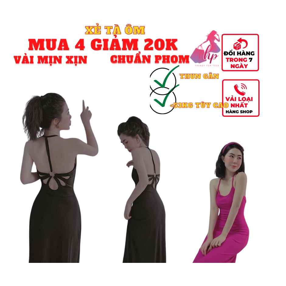 Váy đầm yếm hở lưng nữ ôm body dây choàng thun gân thời trang dự tiệc sexy phong cách hàn