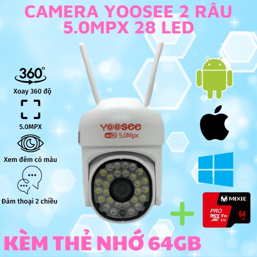 Camera Yoosee PTZ-Camera ngoài trời mẫu siêu mini, 28 led 5.0mpx,xoay 360 độ,chống nước,xem đêm có màu,bảo hành 12 tháng