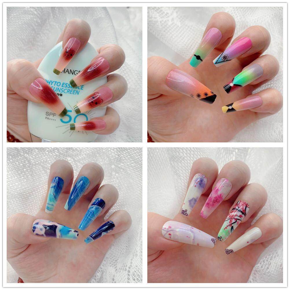 Bộ 24 Móng Tay Giả Dài Lấp Lánh Thời Trang