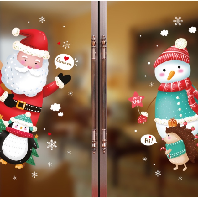Decal trang trí Noel - noel cùng 3 người bạn thú dễ thương