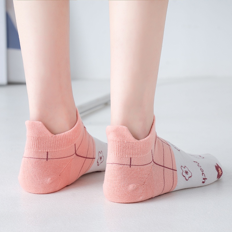 Vớ cotton cổ cao tới mắt cá chân có phần gót họa tiết hoa/ trái cây/ chấm bi thời trang thường ngày đáng yêu cho nữ