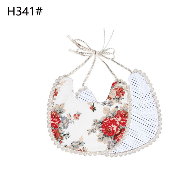 Yếm Ăn Phối Ren Chống Thấm Nước In Họa Tiết Hoa Xinh Xắn Cho Bé Gái