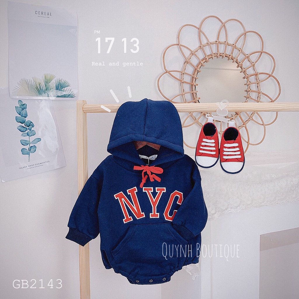Quần áo trẻ em Quỳnh Boutique Mẫu body hoodie NYC dài tay cho bé