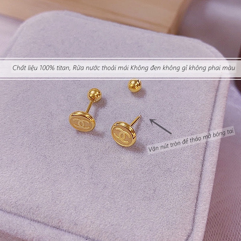 Bông titan nữ không gỉ mạ vàng 18k thiết kế đơn giản thời trang mẫu mới nhất 2023