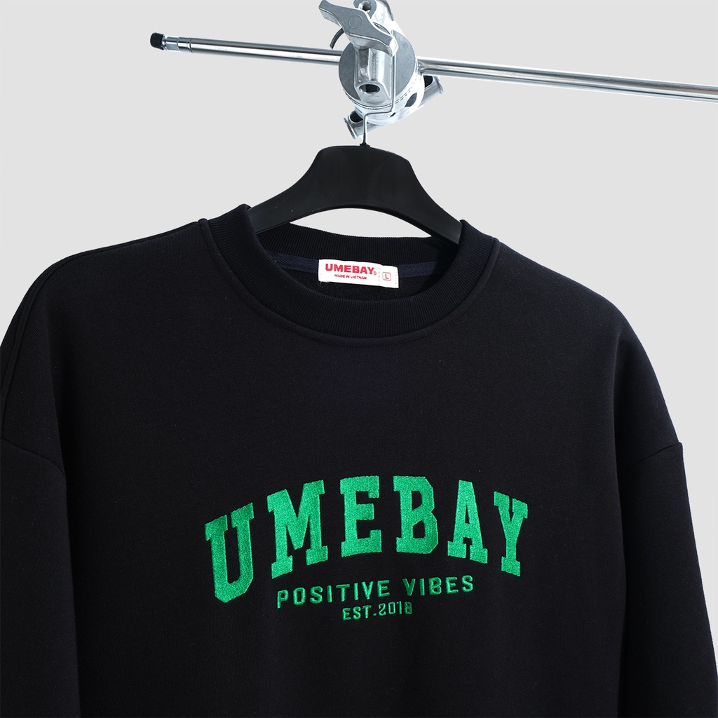 Áo sweater nỉ dài tay nam nữ thêu logo Umebay, 100% cotton form oversize cổ tròn USW06