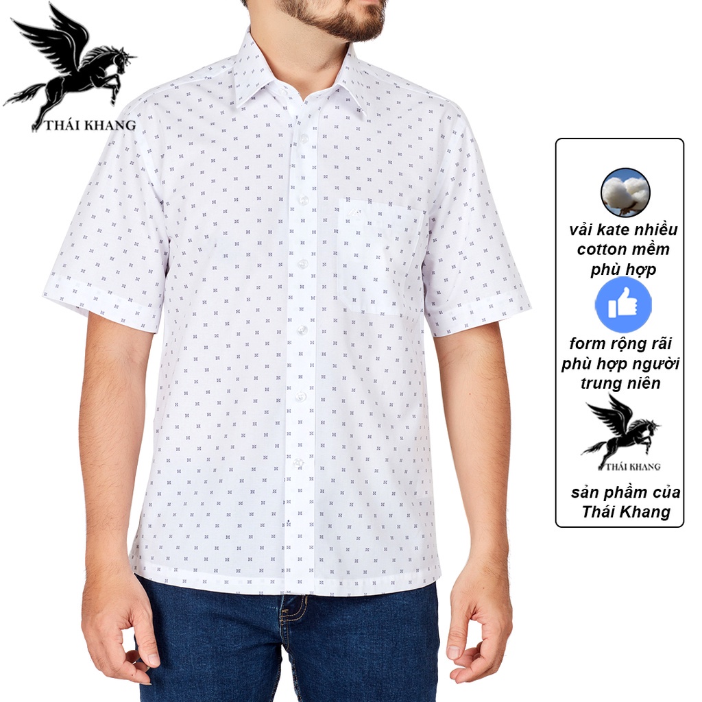 sơ mi ngắn tay nam trung niên họa tiết vải cotton kate mềm mát loại áo sơ mi trung niên form rộng thoải mái OG1 - Hàng m