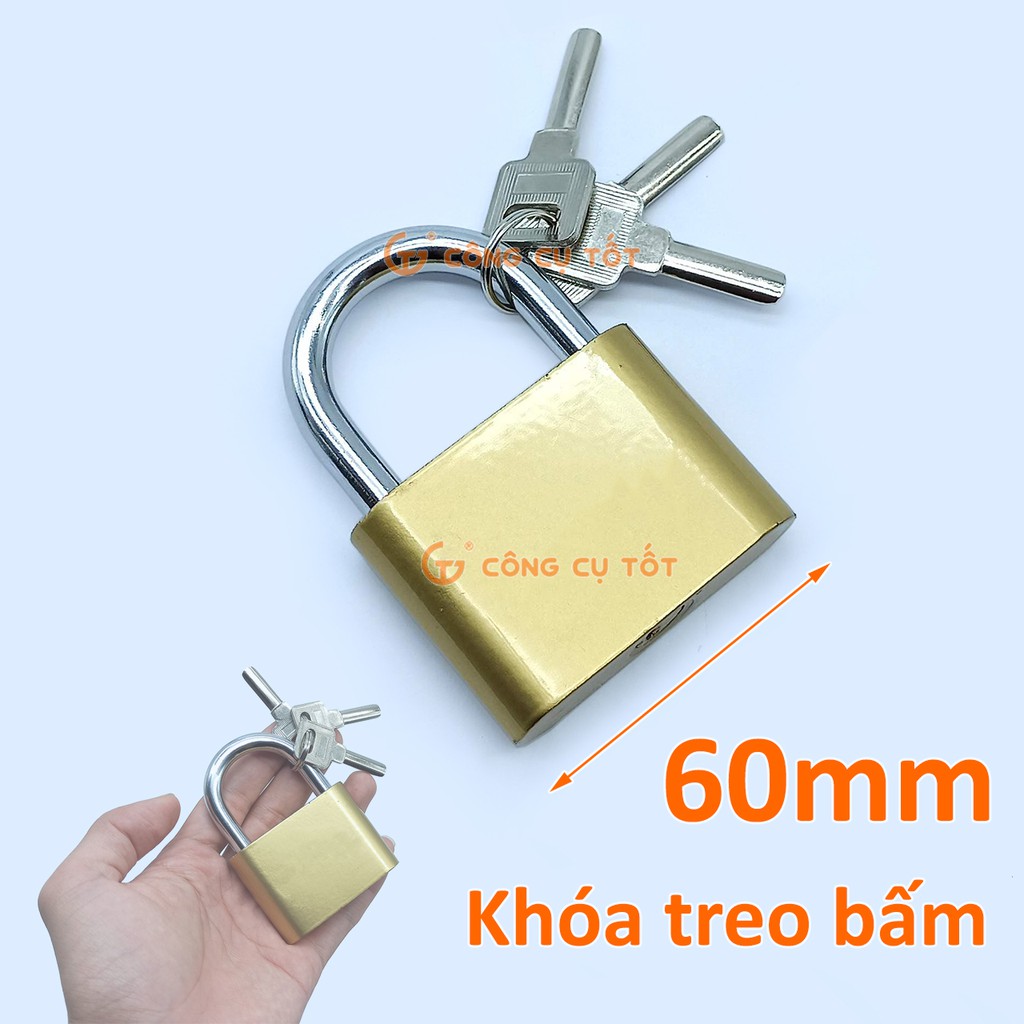 Khóa treo bấm 3 chìa muỗng si vàng 60mm