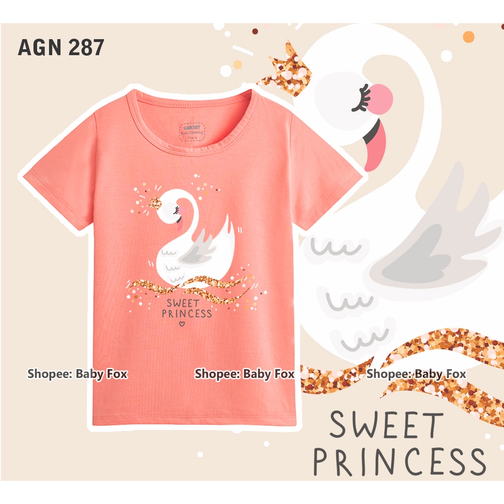 Áo bé gái 100% cotton loại tốt, thương hiệu BABY FOX, hình thiên nga, kẹo 10-55 kg f