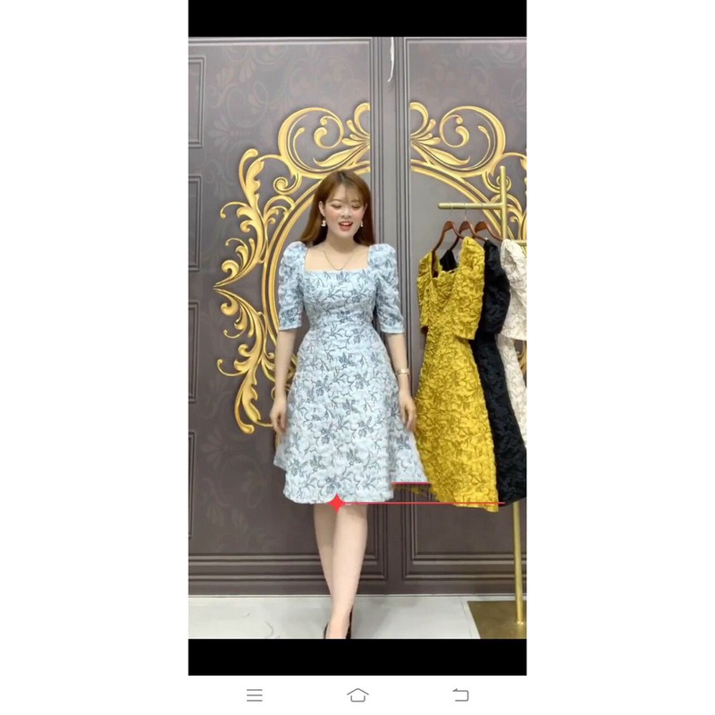 đầm coè gấm tay phồng