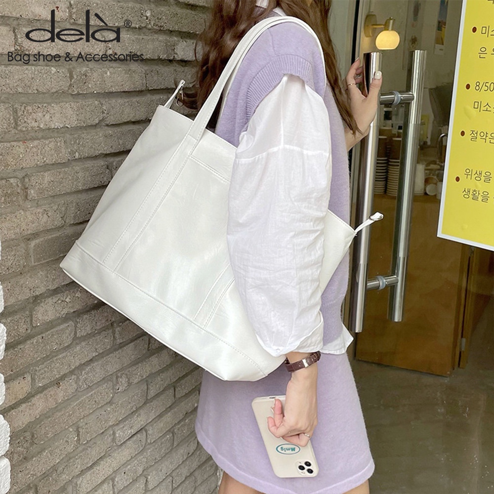 Dela Túi tote Da PU Mềm Sức Chứa Lớn Màu Xanh Bơ Dành Cho Nữ
