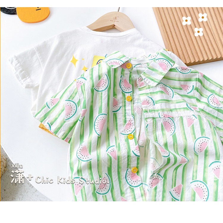 [Babycat] Hàng Có Sẵn Áo Sơ Mi Tay Ngắn In Hình Dưa Hấu Phong Cách Hàn Nhật Thời Trang Mùa Hè Tươi Mới Dành Cho Bé Trai