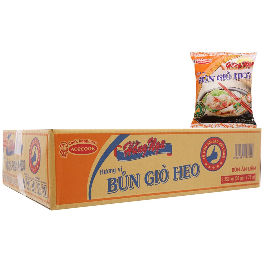 Thùng 30 gói bún giò heo Hằng Nga 75g