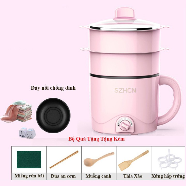 Nồi điện đa năng SZHCN chính hãng, Nồi lẩu mini 1.2L, 3 tầng, có giá hấp. Chiên, rán, xào, luộc...đều được - BH 12 tháng