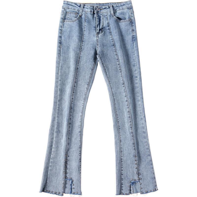 Jiashucheng Quần Jean Dài Lưng Cao Ống Loe Xẻ Tà Thời Trang Mùa Xuân Mới 2023 Cho Nữ