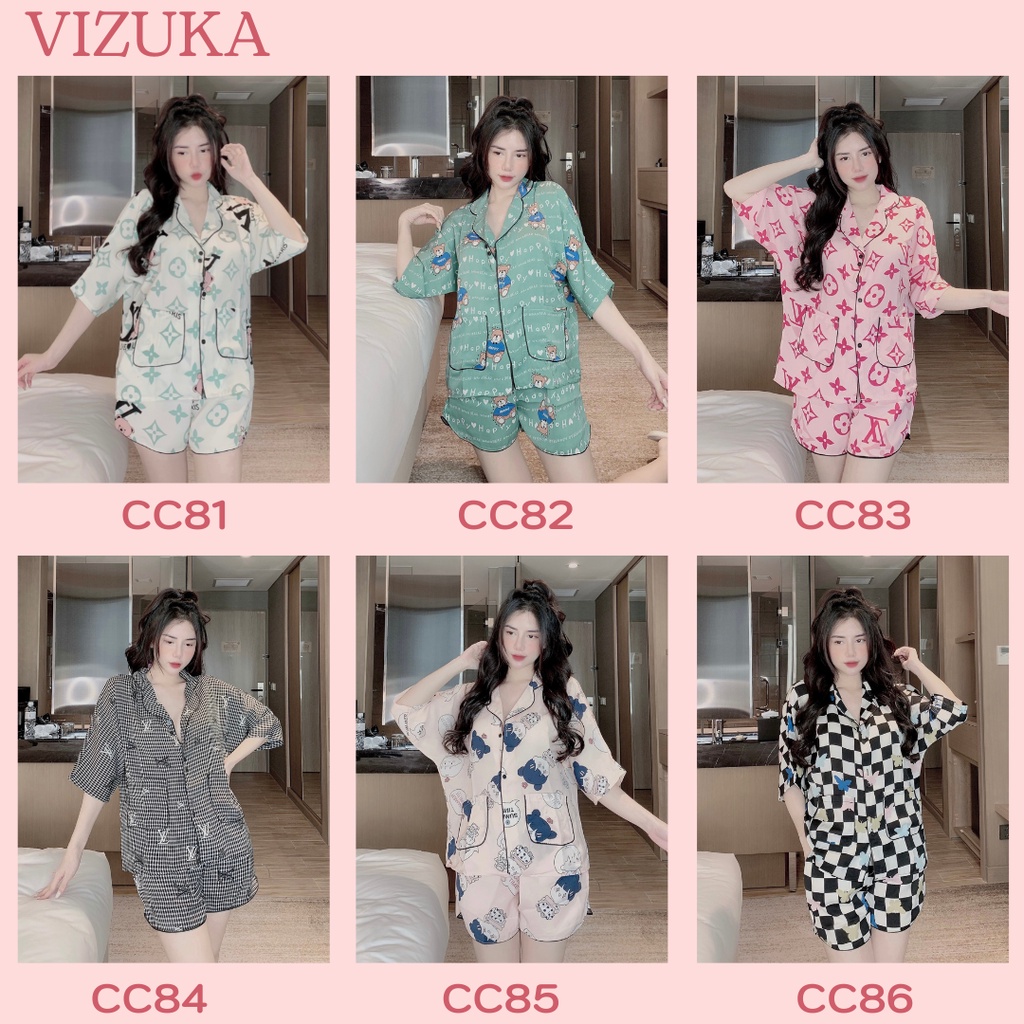 Đồ bộ pijama lụa đùi nữ dễ thương mặc nhà dáng cánh dơi VIZUKA