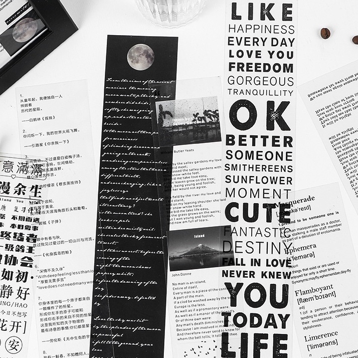 Sticker chữ tiếng Anh, lá, butterfly, mặt trăng phong cách vintage retro trang trí sổ tay bằng nhựa PET không thấm nước