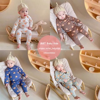 Bộ thun lạnh dài tay hình gấu dễ thương 6 màu cho bé trai bé gái