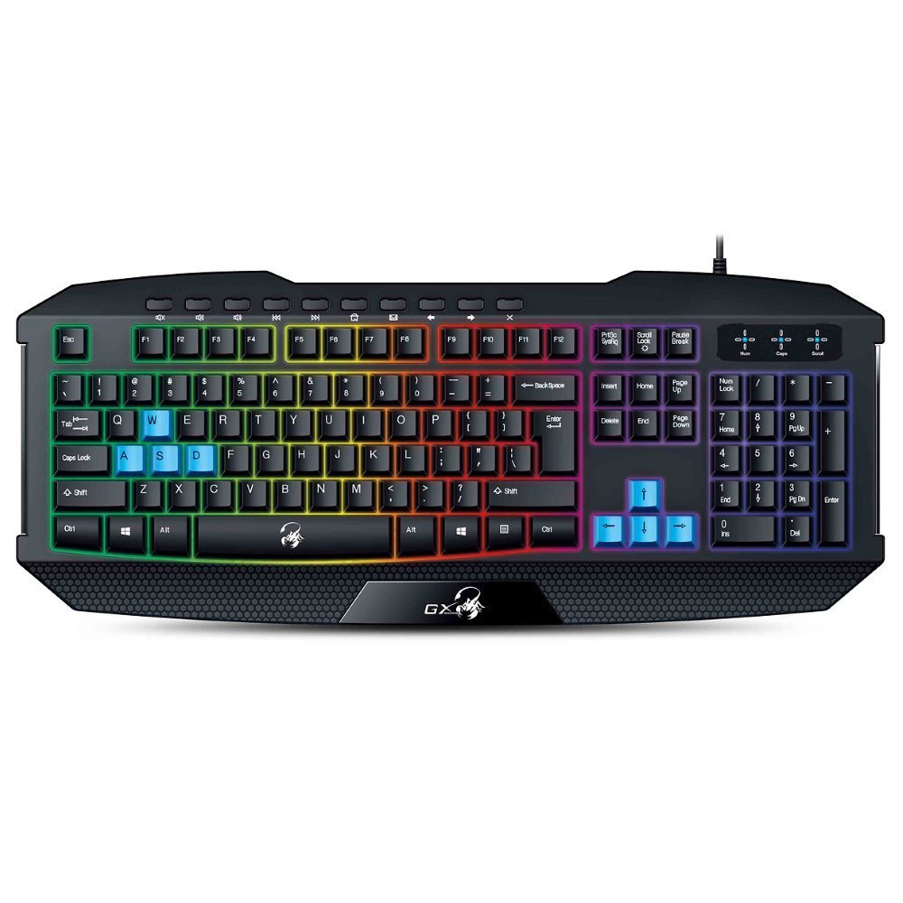 Bàn phím Gaming Genius Scorpion K-215 LED 7 màu, phím đa phương tiện, dây 1.5m - Hàng chính hãng