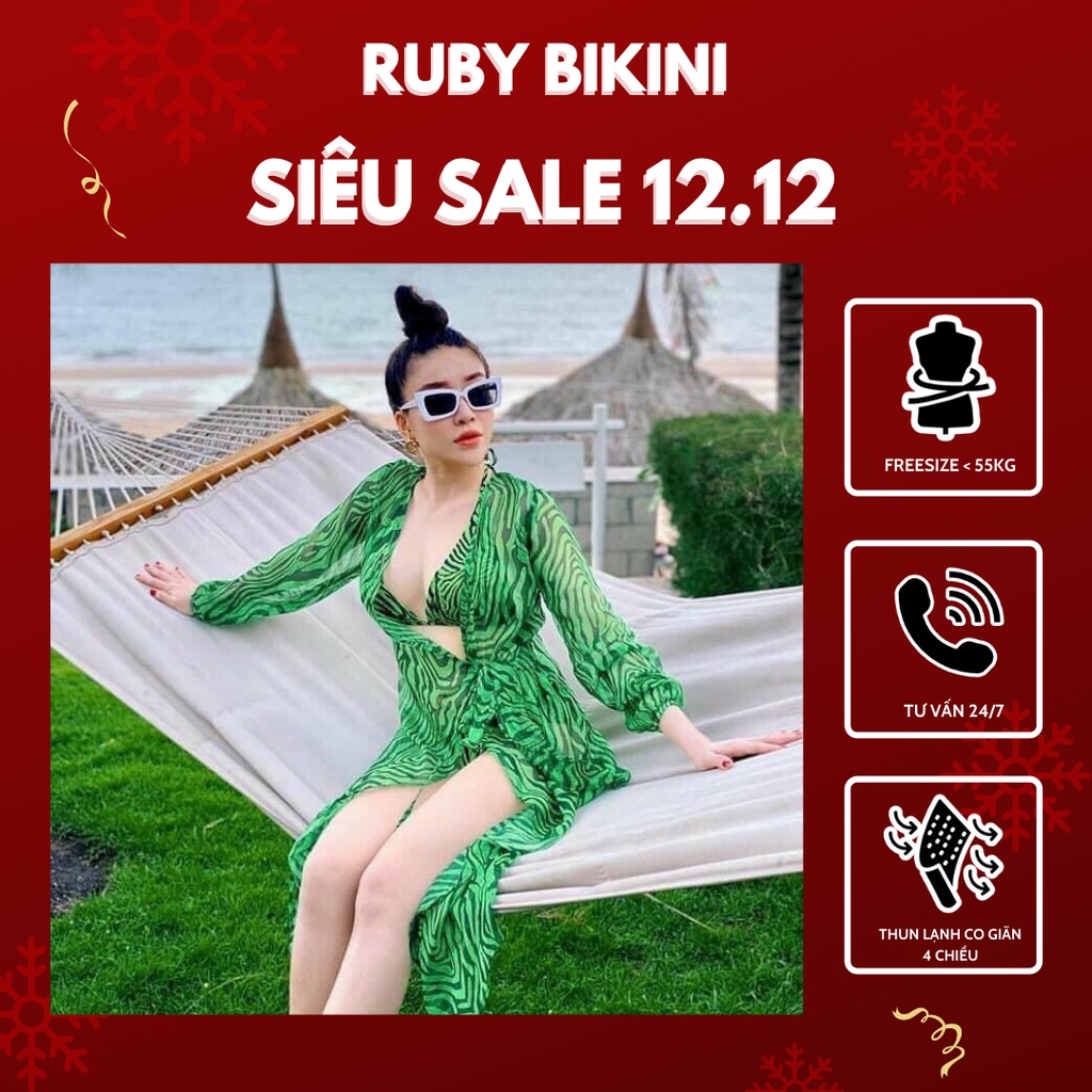 Bikini Đồ Bơi Nữ 2 Mảnh Áo Choàng Khoác Ngoà Họa Tiết Vằn Xanh Quyến Rũ Độc Lạ R33 | BigBuy360 - bigbuy360.vn