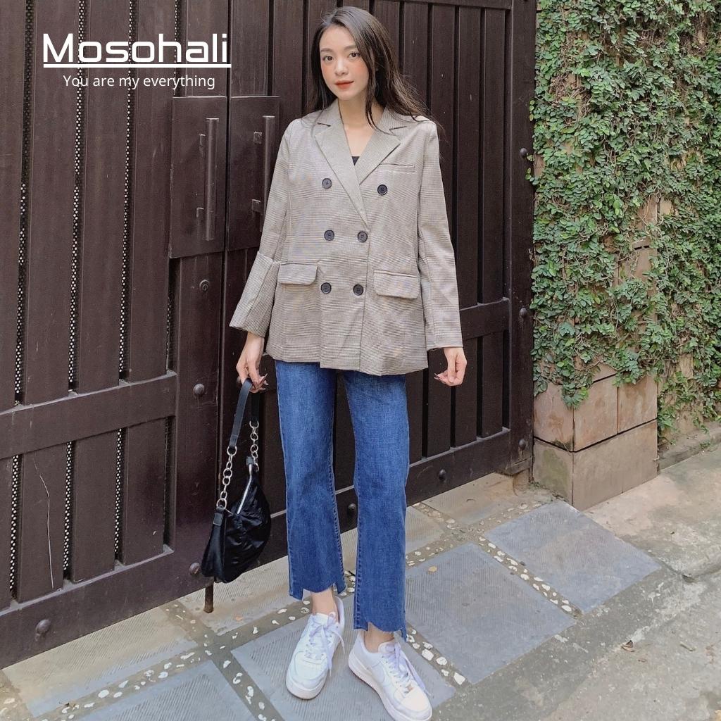 Áo vest nữ, áo Blazer nữ kẻ caro kết hợp quần jean quần bò nữ  phong cách cơ bản trẻ trung năng động thiết kế MOSOHALI