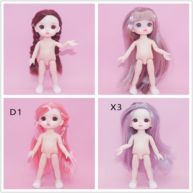 16cm bjd 13 búp bê có khớp có thể di chuyển dễ thương nhãn cầu lớn cậu bé cô gái đầu búp bê có giày cho bé gái đồ chơi