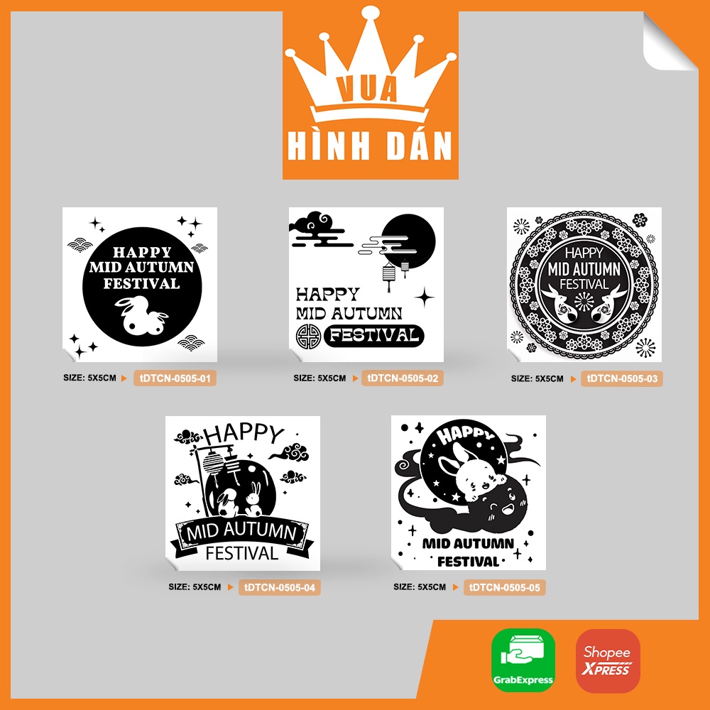 Set 50/100 sticker HAPPY MID AUTUMN FESTIVAL 5x5cm - nhãn dán hộp gói quà, túi sản phẩm, kiện hàng (