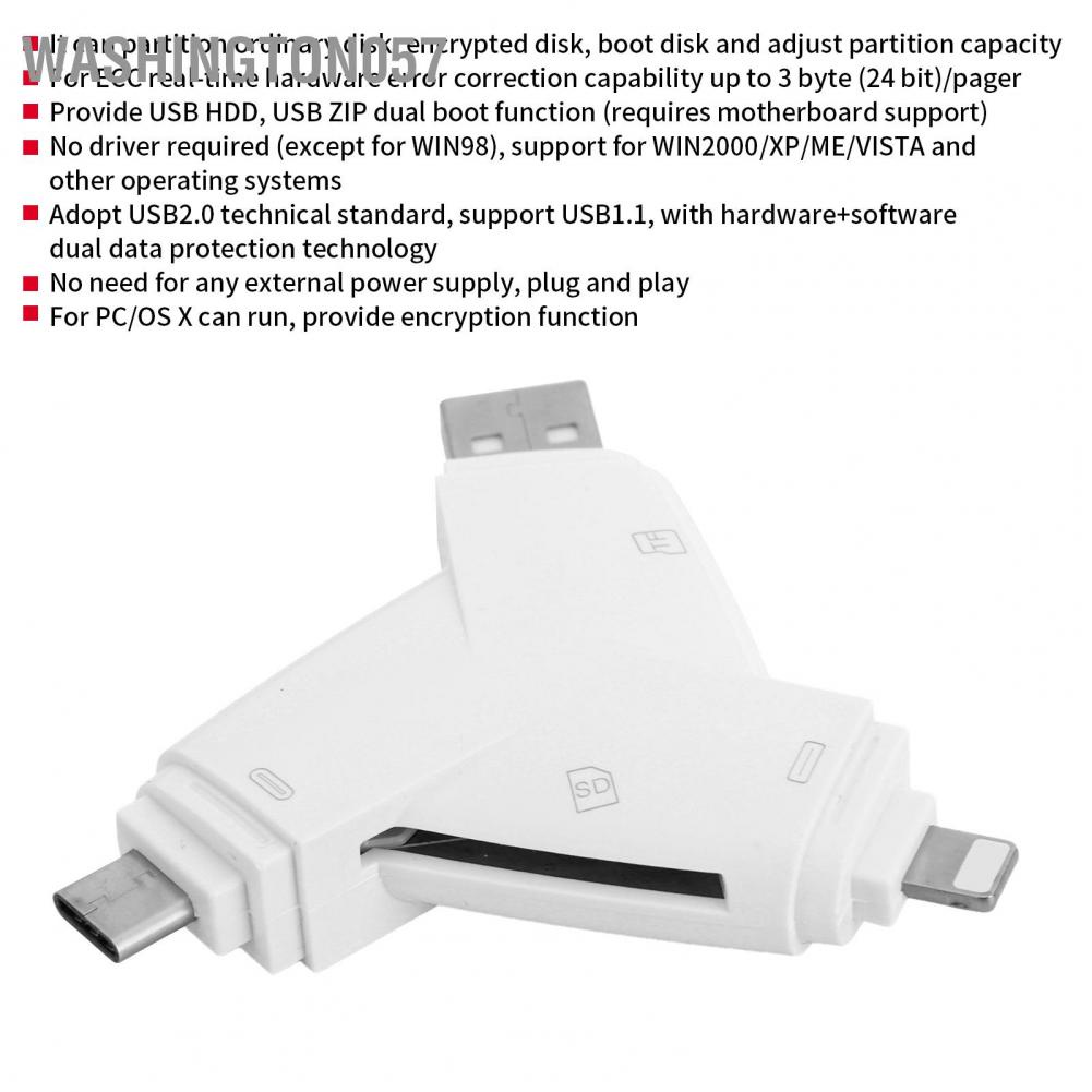 Washington057 3 in 1 USB Multi Memory Card Reader Adapter for IOS/Type‑C Interface