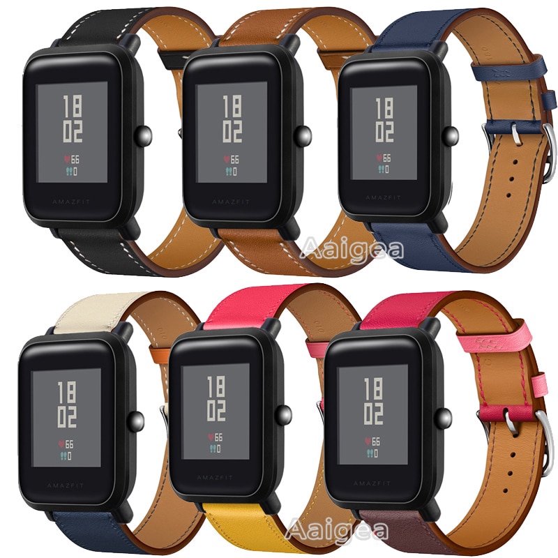 20mm Fashion Genuine Leather Watch Band Strap for Xiaomi Huami Amazfit Bip BIT PACE Lite Youth Replacement Wrist band