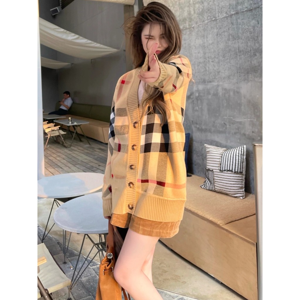 Áo khoác Cardigan len dệt kim phối kẻ sọc BBR, Cadigan dày dặn Quảng Châu cao cấp thương hiệu thời trang D&R L020 | BigBuy360 - bigbuy360.vn