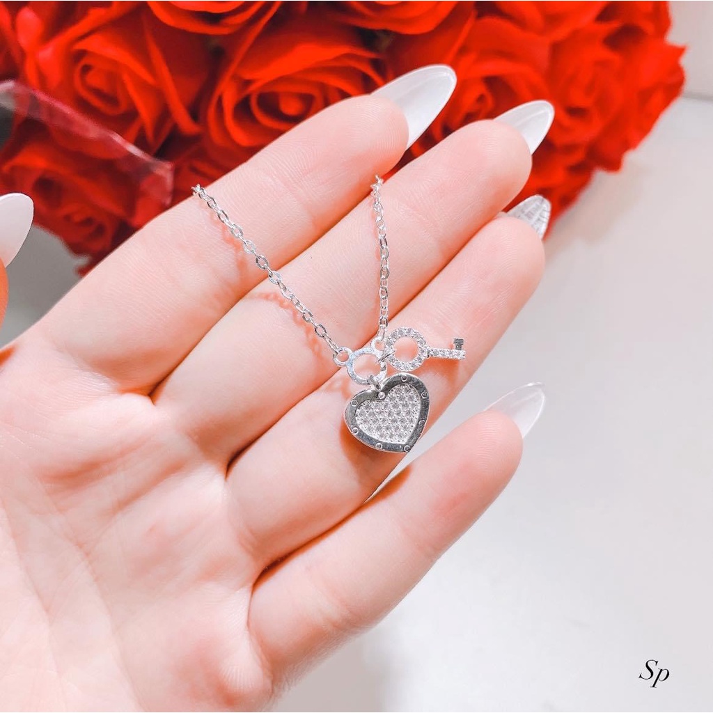 Dây chuyền nữ bạc thật mặt tim khoá đính đá cực đẹp - Kho sỉ bạc Nhất Linh