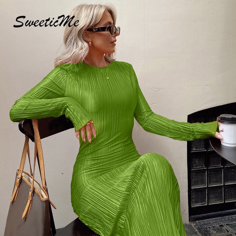 Đầm Tay Dài Dáng Ôm Màu Trơn Thời Trang   Quyến Rũ Cho Nữ