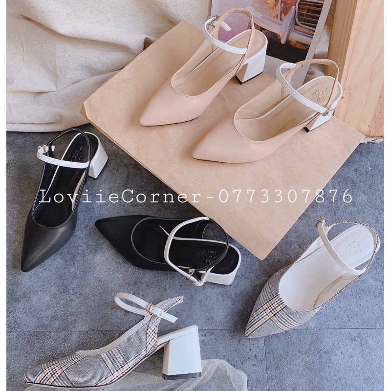 GIÀY CAO GÓT LOVIIECORNER ĐẾ VUÔNG - SỤC GUỐC MŨI NHỌN DA RẮN GÓT ĐỒNG THỜI TRANG G201072