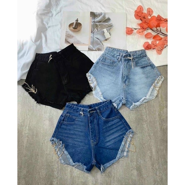 Quần short jean phối xích hai màu, QUẦN SHORT JEANS NỮ PHỐI XÍCH 🎶🎶🎶L888