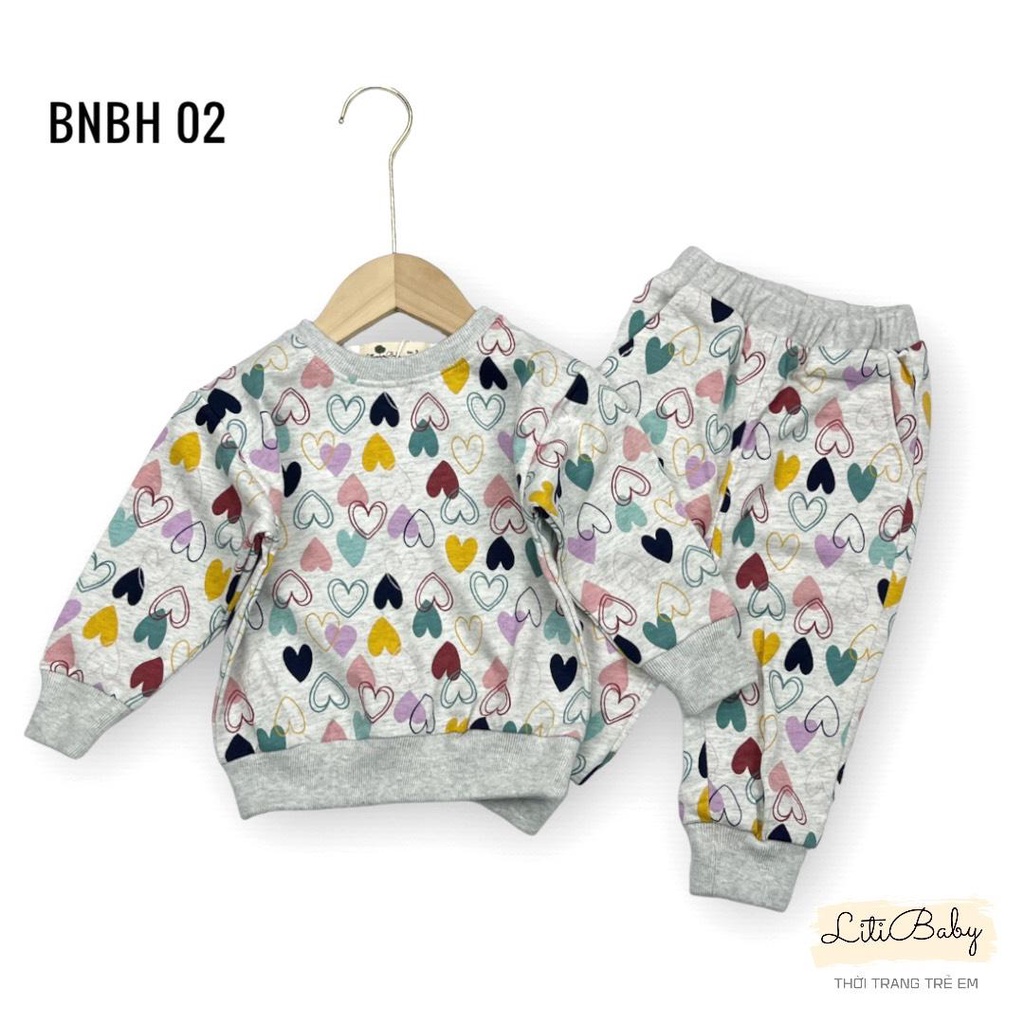Bộ nỉ da cá bé gái LITIBABY hình tim, size đại 10 - 18 tuổi