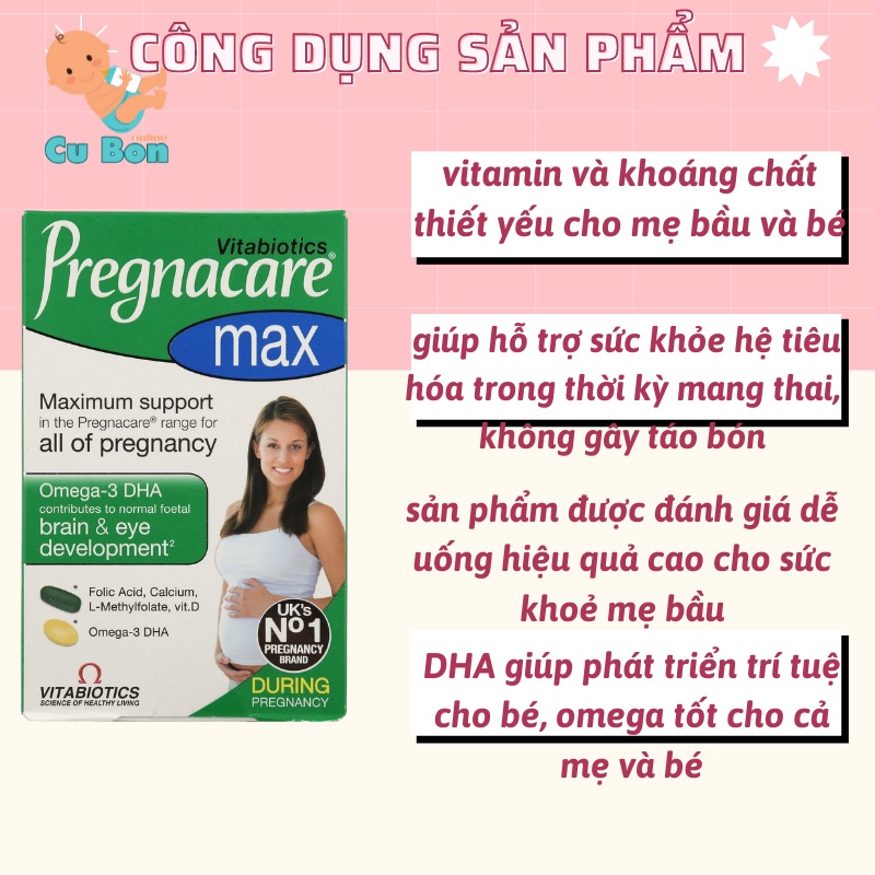 Vitamin tổng hợp cho bà bầu Pregnacare Max 84 viên của Anh Quốc bổ sung dinh dưỡng cho bà bầu và mẹ sau sinh