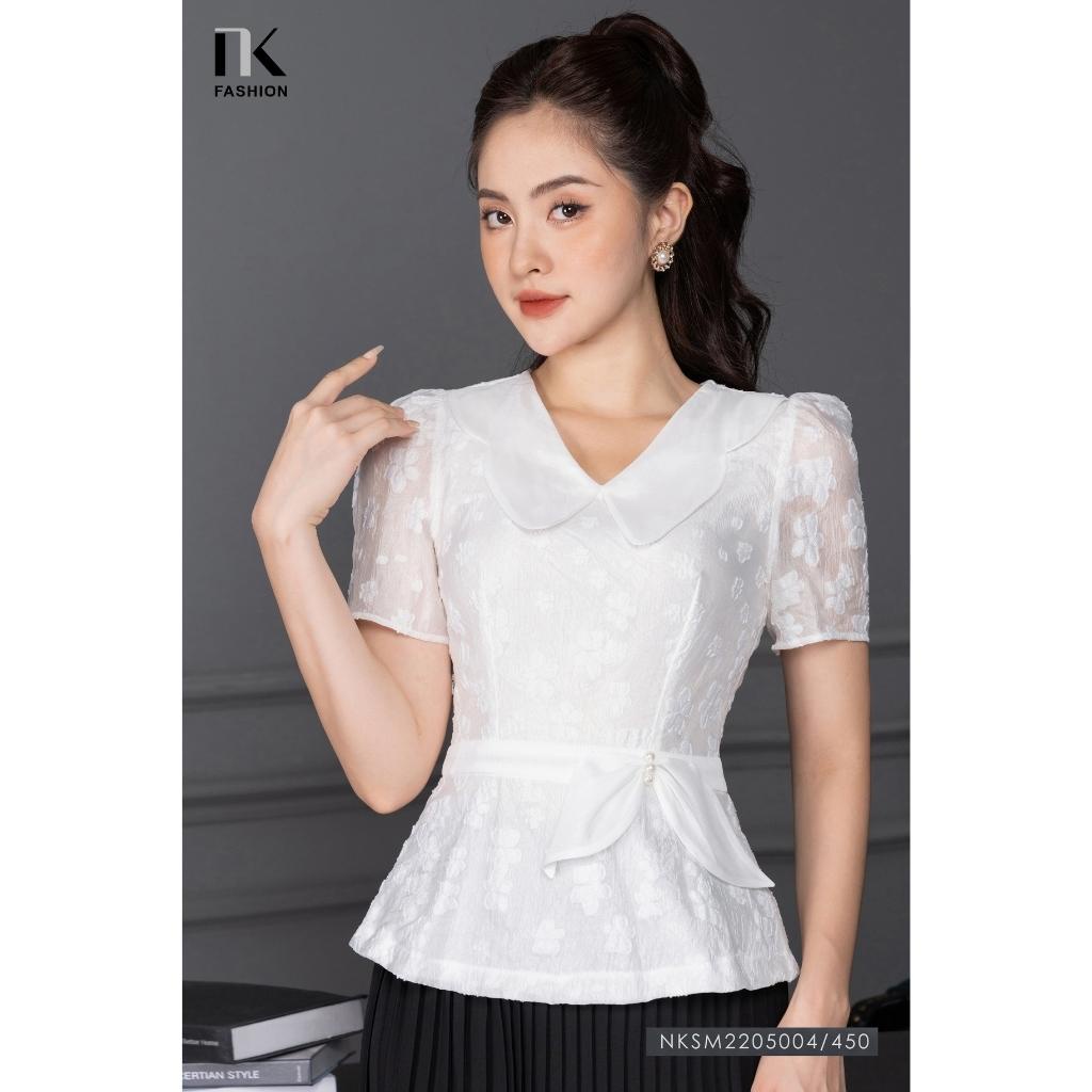 Áo Sơ Mi Nữ Dáng Peplum Công Sở NK Fashion Thiết Kế Cổ Kiểu Thanh Lịch, Chất Voan Dập Nổi Mềm Mịn NKSM2205004