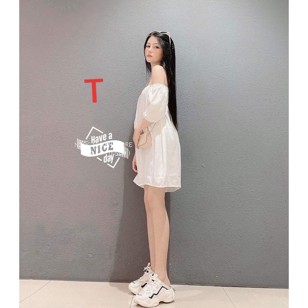 Đầm Trễ Vai Tay Lửng- - đầm trễ vai trắng- mẫu siêu hot TT 43