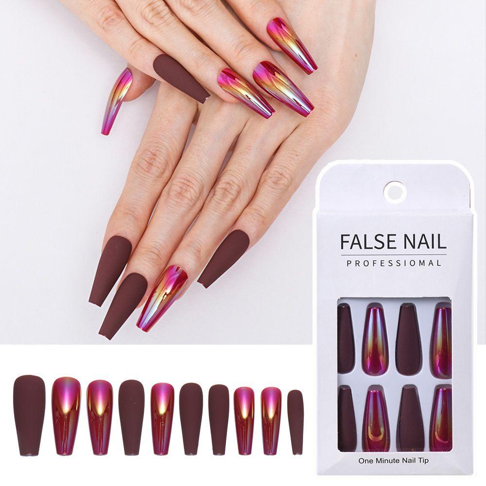 MELODG Móng Tay Giả Hình Chữ T Màu Ombre Thời Trang