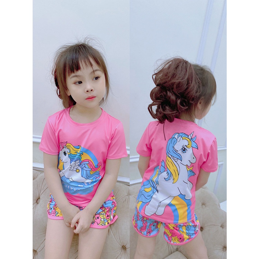 Bộ Quần Áo Trẻ Em Cộc Tay 3D In Hình ChiBi Vải Dễ Thương Vải Cotton Cho Bé Gái Từ 8-20kg Mã CT39