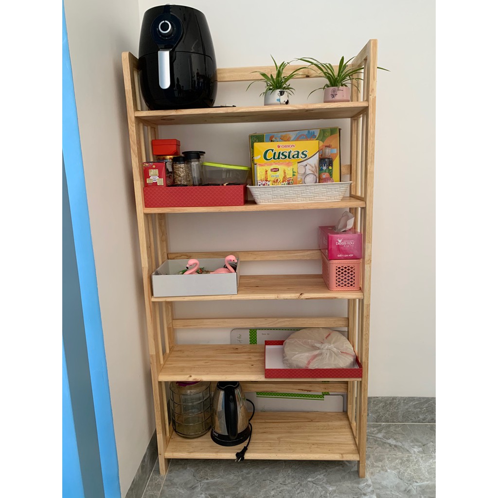 Kệ sách gỗ ngang 80CM 5 tầng kệ trưng bày gỗ tự nhiên giá sách 5 tầng - Nội Thất Ori