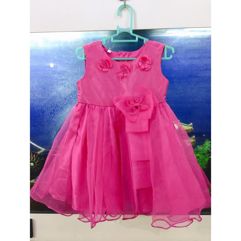 DG79-CC-04- Váy công chúa bé gái, phối voan xòe, đính hoa ngực, nơ eo, 3 màu, Made in VietNam, size 1