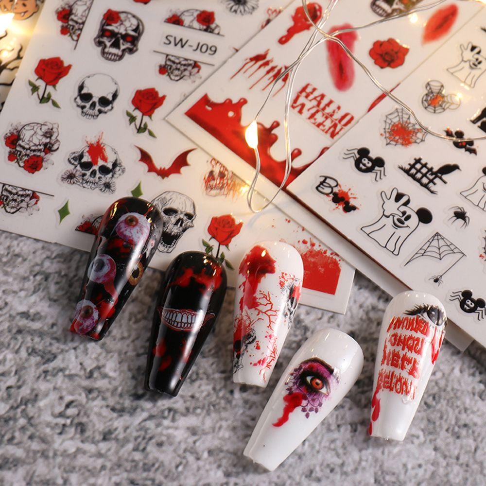 1 Tờ Miếng Dán Trang Trí Móng Tay Họa Tiết Halloween Dễ Thương