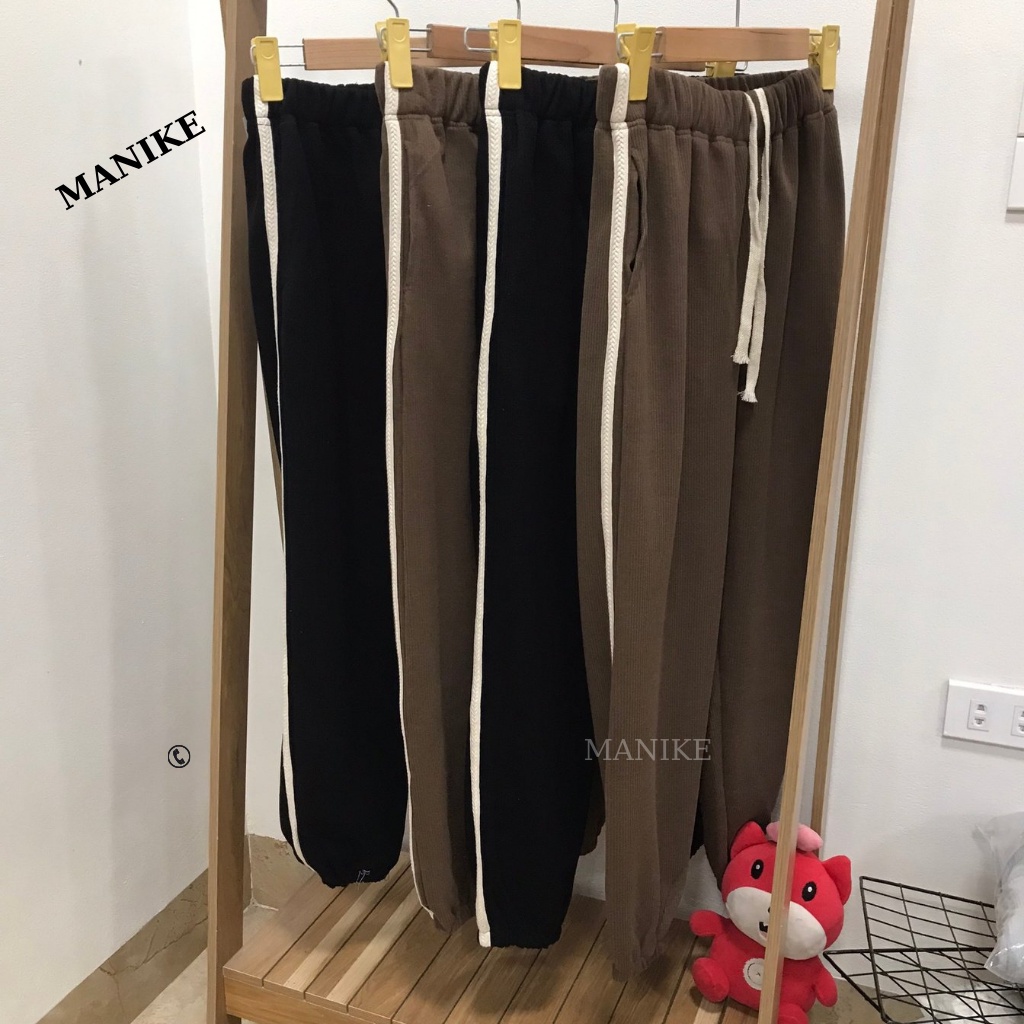 Quần Jogger BIGSIZE Ống Rộng Nỉ Tăm Cao Cấp Manike,Quần Thể Thao Phối Sọc Mùa Đông