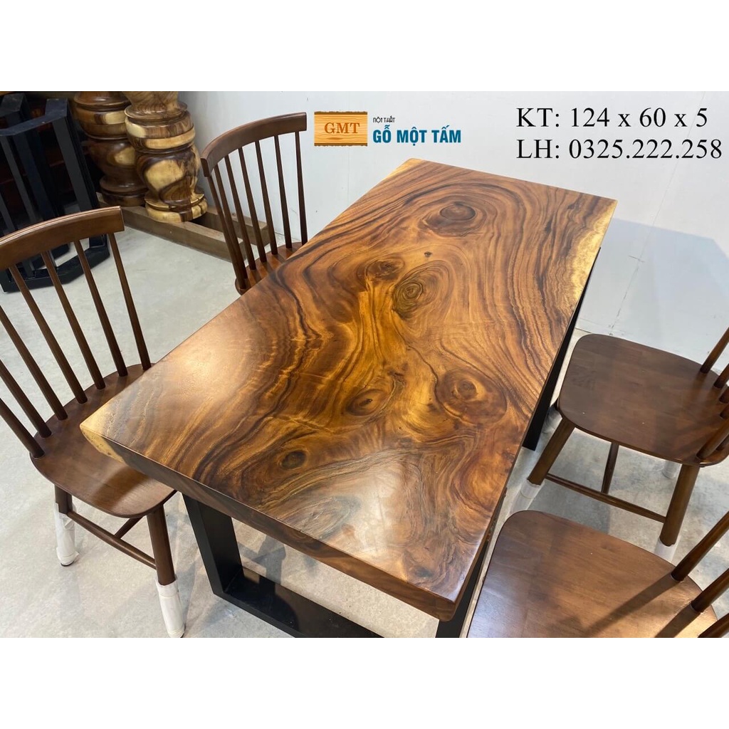 Mặt Bàn Ăn Gỗ Tự Nhiên, Bàn Làm Việc Văn Phòng Hiện Đại, Bàn Trà Gỗ Me Tây Nguyên Tấm Dài 1,24m Rộng 60cm Dày 5cm