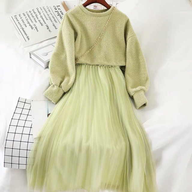 Set váy thu đông Xì tai bánh bèo